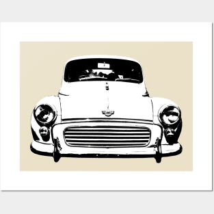 Morris Minor 1960s British classic car monoblock black and white Posters and Art